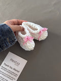 Handmade white plushy booties with tie ( preorder)