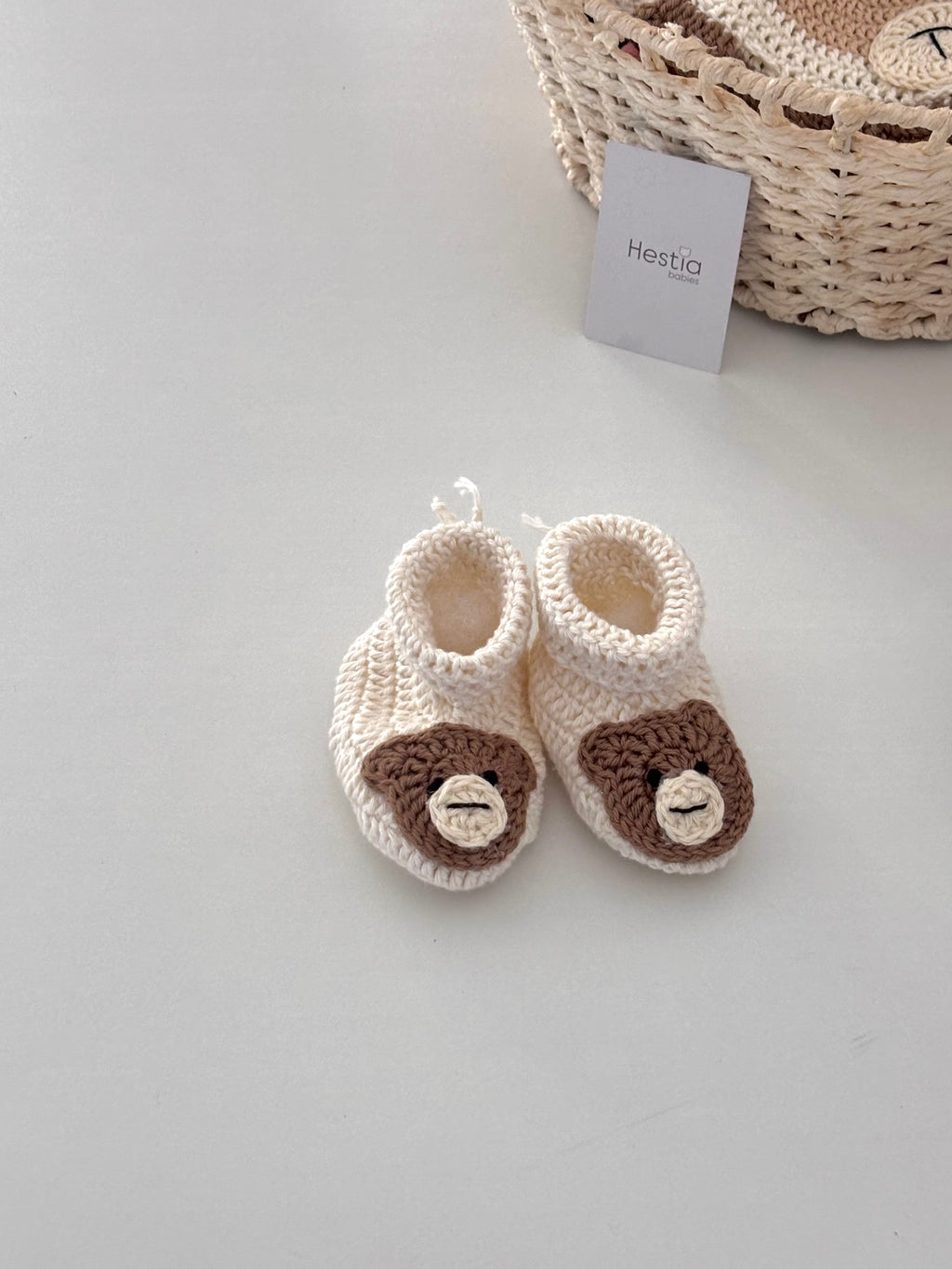 Handmade Brown crochet teddy face attached booties ( preorder)