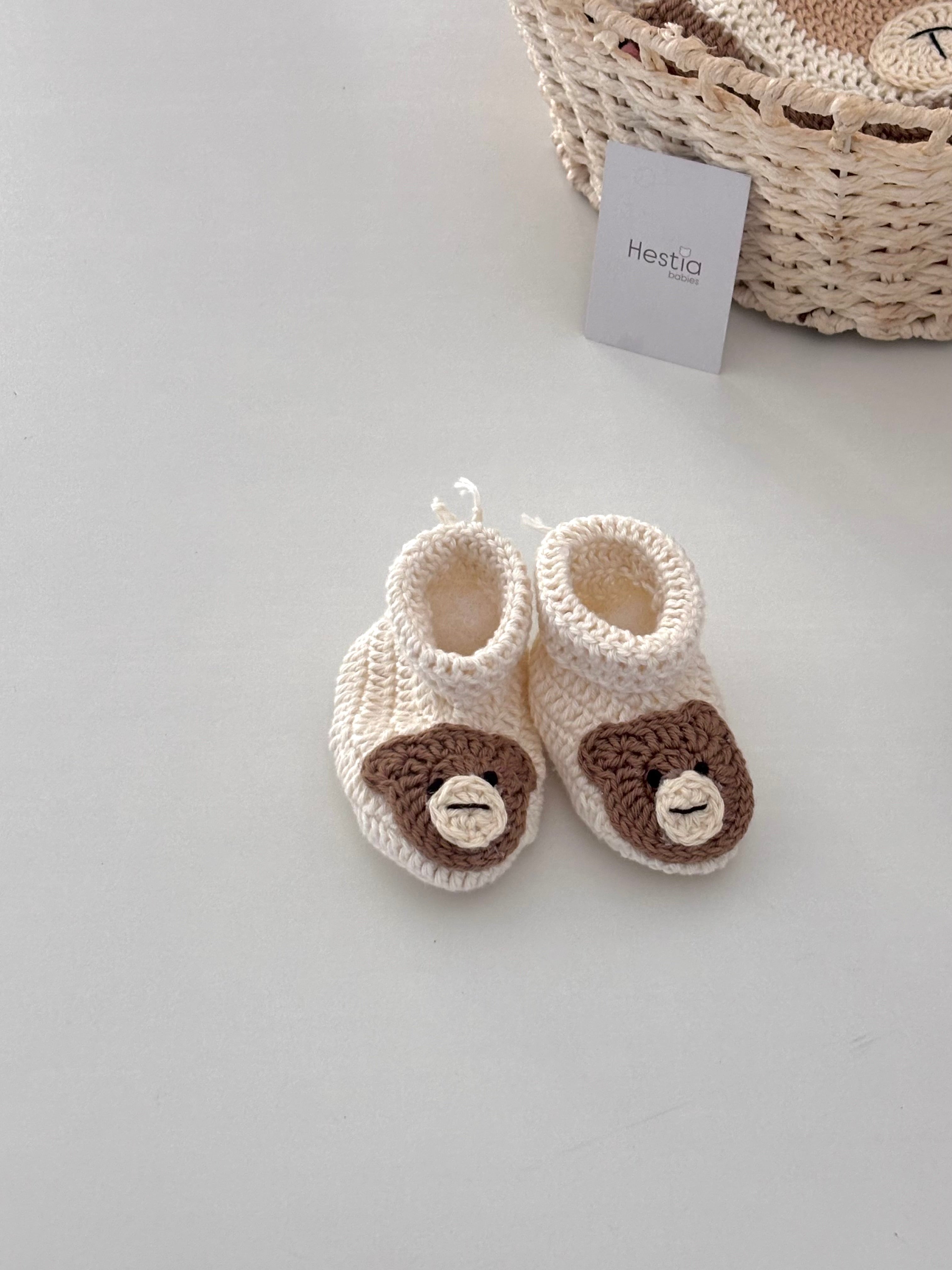 Handmade Brown crochet teddy face attached booties ( preorder)