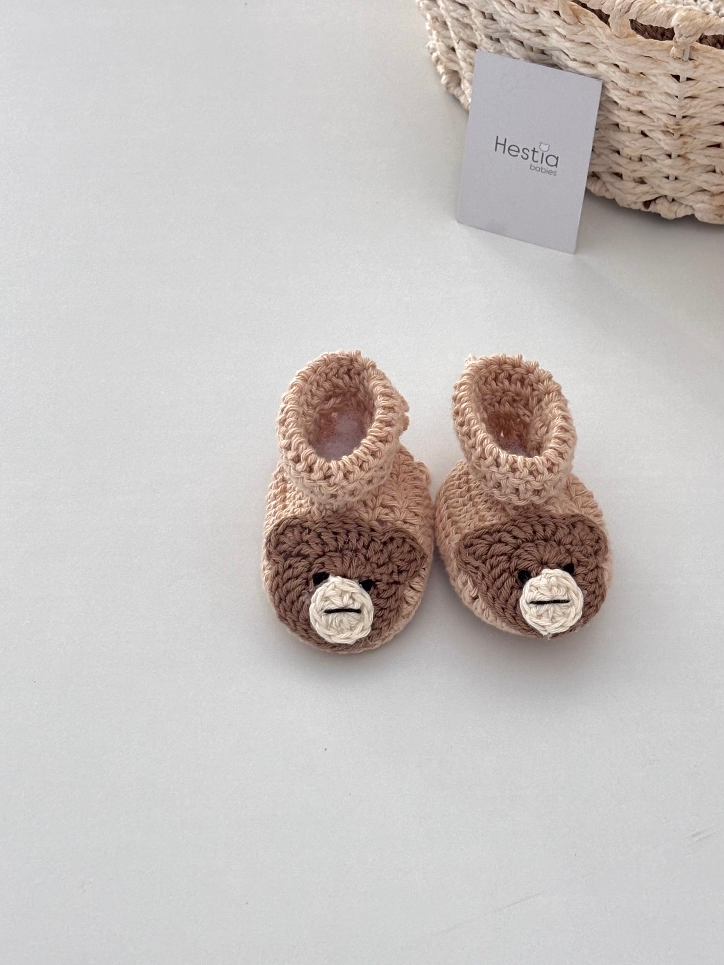 Handmade Brown crochet teddy face attached booties ( preorder)