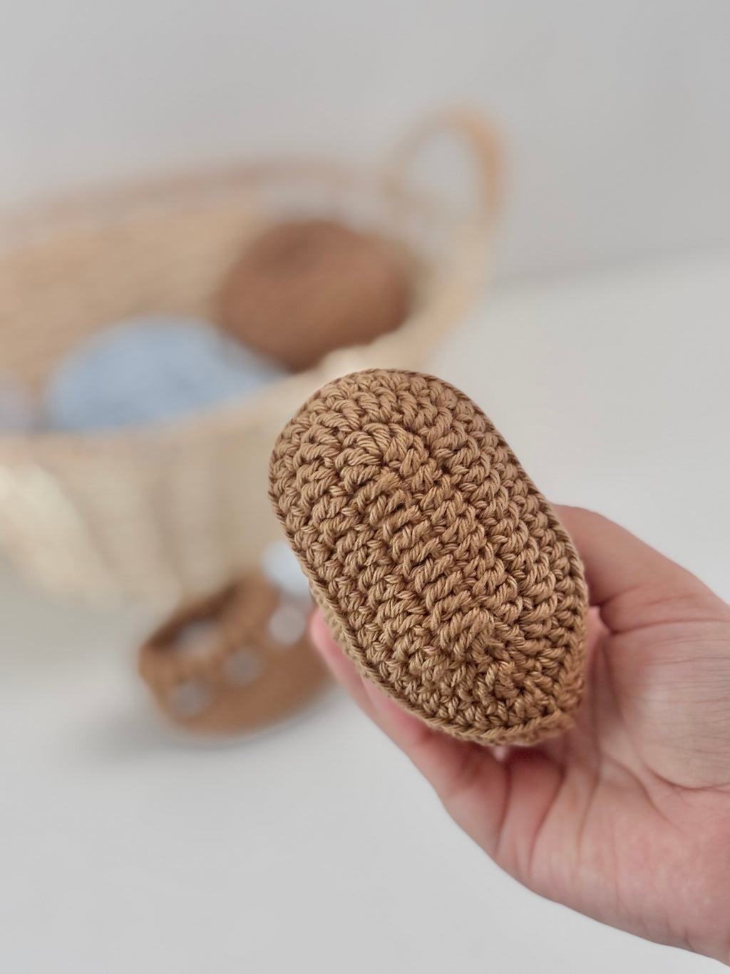 Handmade brown booties with blue tie ( preorder)