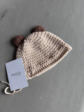 BEIGE HANDMADE CROCHET CAP WITH BROWN EARS [PREORDER]