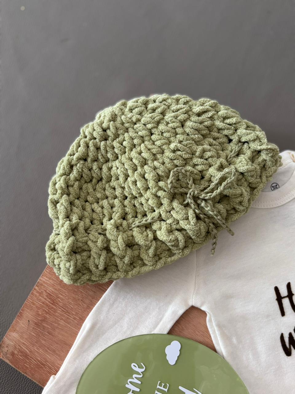 HANDMADE SAGE GREEN PLUSHY CAP WITH ADJUSTMENT [PREORDER]