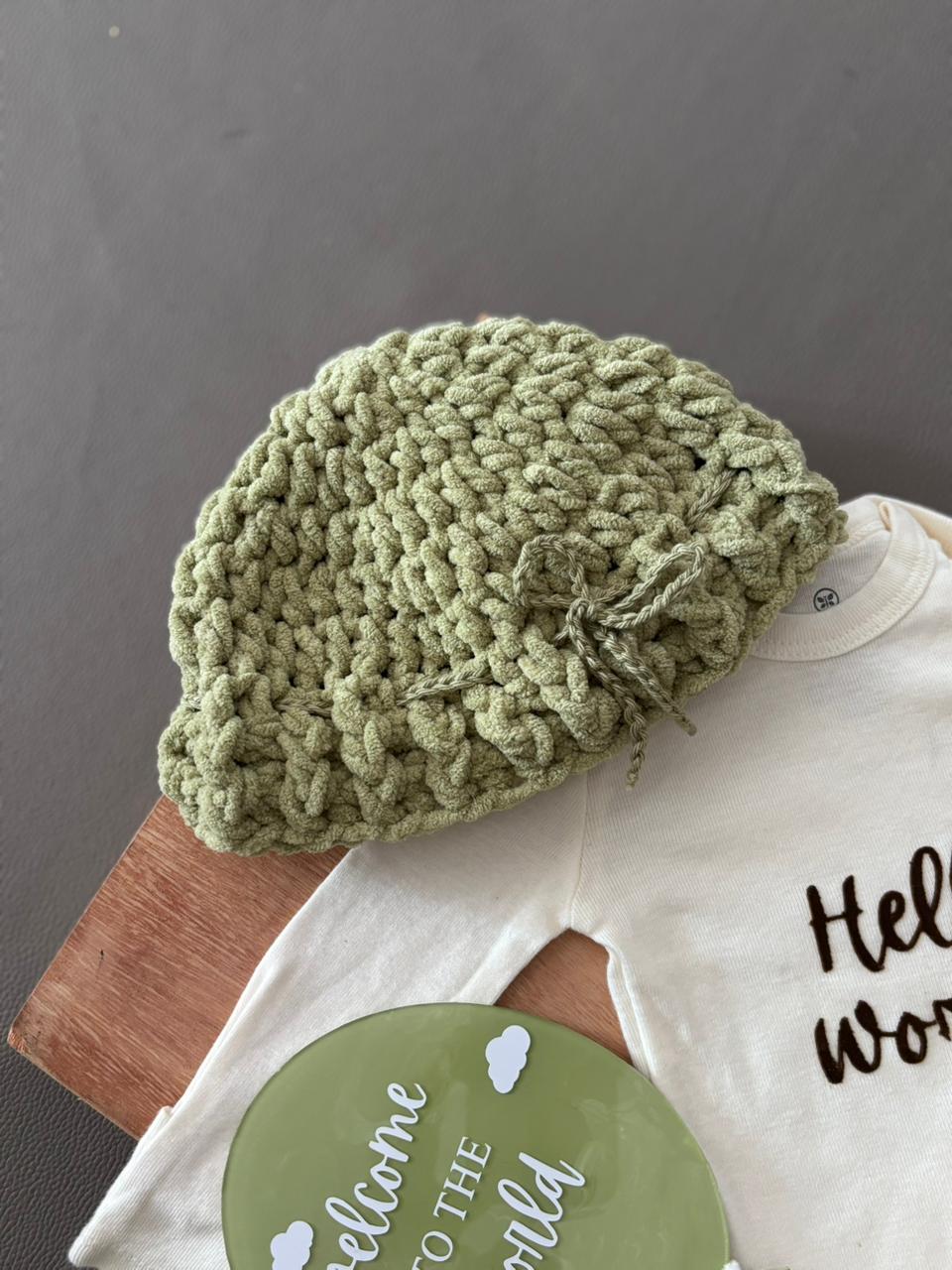 HANDMADE SAGE GREEN PLUSHY CAP WITH ADJUSTMENT [PREORDER]