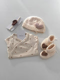 Premium Pure Cotton Newborn Gift Set - Cream Heart Onesie & Crochet Essentials (4-Piece Set)