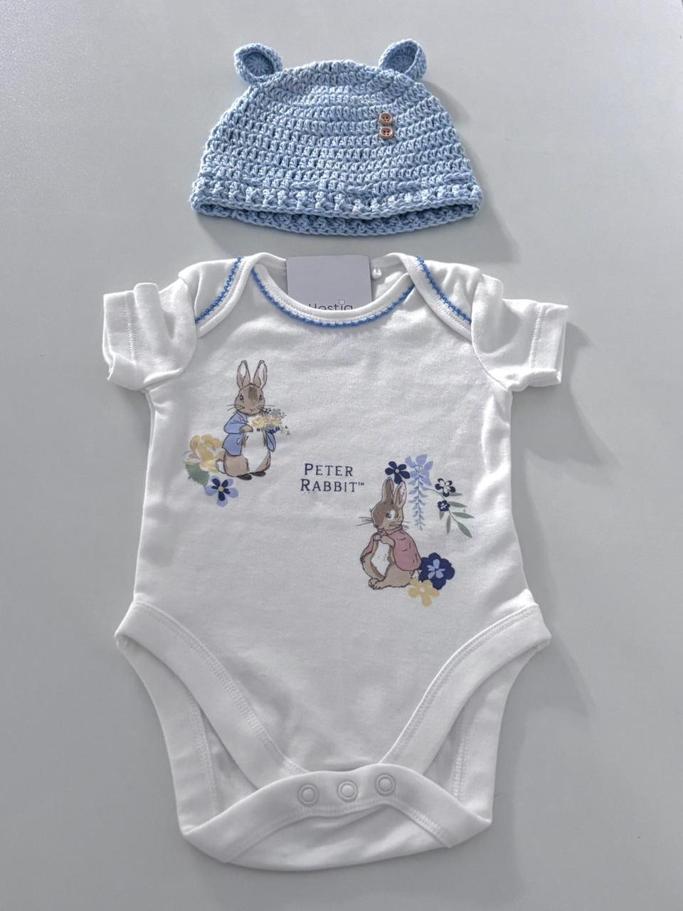 Premium Peter Rabbit Onesie & Crochet Bunny Cap Gift Set (2-Piece Set) 0-3 months