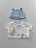Premium Peter Rabbit Onesie & Crochet Bunny Cap Gift Set (2-Piece Set) 0-3 months