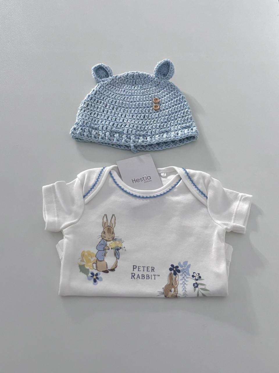 Premium Peter Rabbit Onesie & Crochet Bunny Cap Gift Set (2-Piece Set) 0-3 months