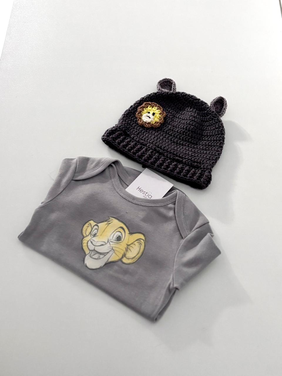 Premium Lion Print Onesie & Crochet Lion Cap Gift Set (2-Piece Set)