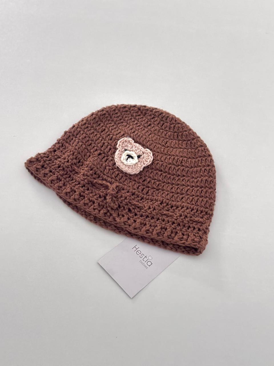 Premium Set: Teddy Print Pastel Green Onesie & Crochet Teddy Cap (2-Piece Set)