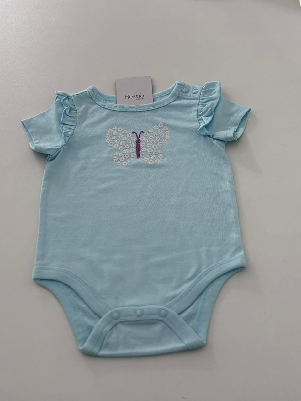 BUTTERFLY LIGHT BLUE ONESIE  6-12 MONTHS
