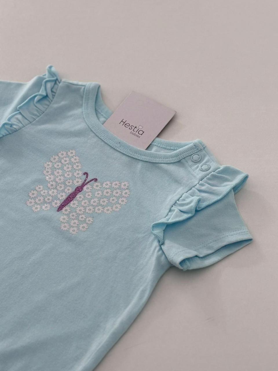 BUTTERFLY LIGHT BLUE ONESIE  6-12 MONTHS