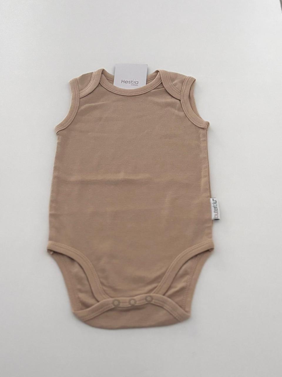 CUSTOM PRINTED BABY ONESIES BEIGE COLOR SLEEVELESS